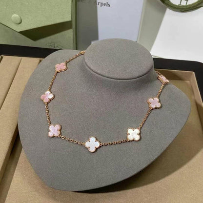 [OAKJURI Jewelry]CLOVER 10 MOTIFS PINK MOP NECKLACE