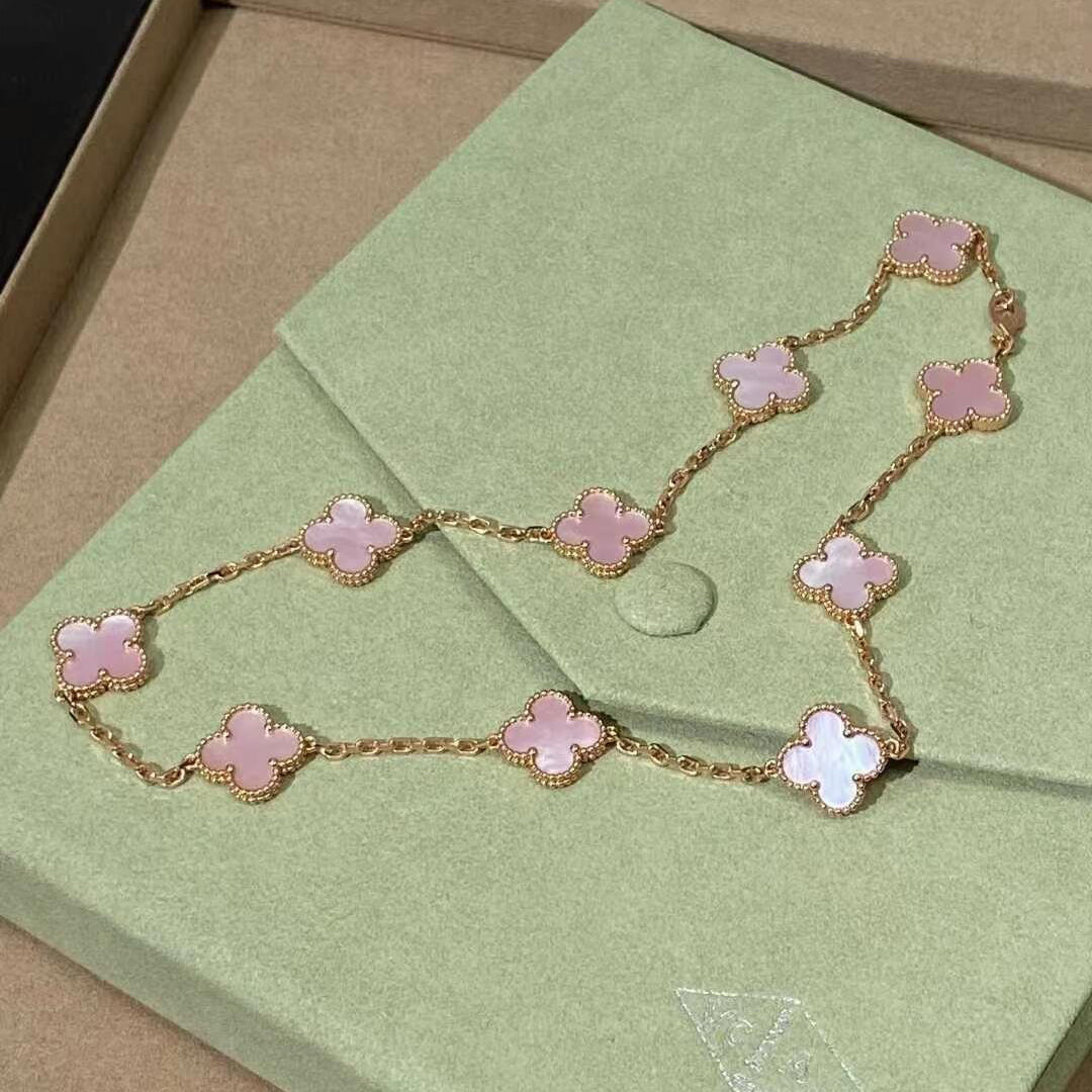 [OAKJURI Jewelry]CLOVER 10 MOTIFS PINK MOP NECKLACE
