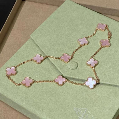 [OAKJURI Jewelry]CLOVER 10 MOTIFS PINK MOP NECKLACE