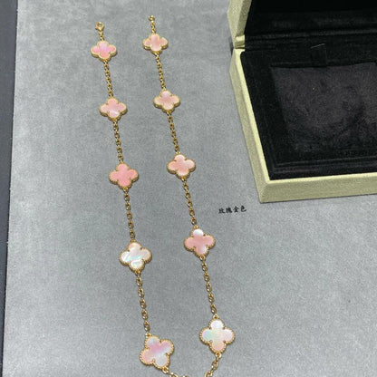 [OAKJURI Jewelry]CLOVER 10 MOTIFS PINK MOP NECKLACE