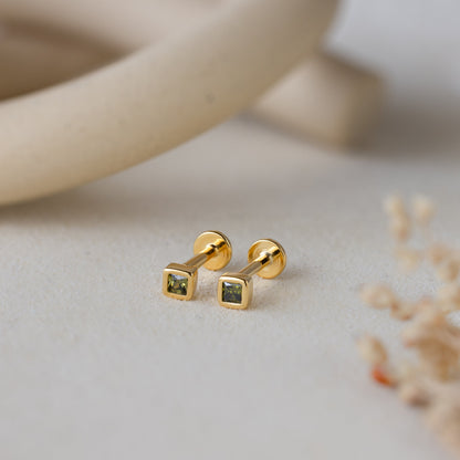 Square Bezel Birthstone Flatback Studs