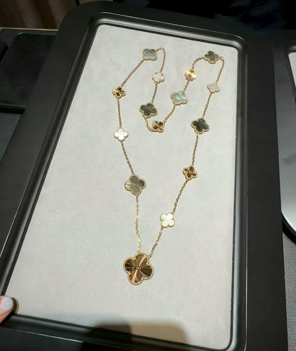 [OAKJURI Jewelry]DETACHABLE CLOVER 15(11+4) FLOWER ROSE GOLD NECKLACE SET