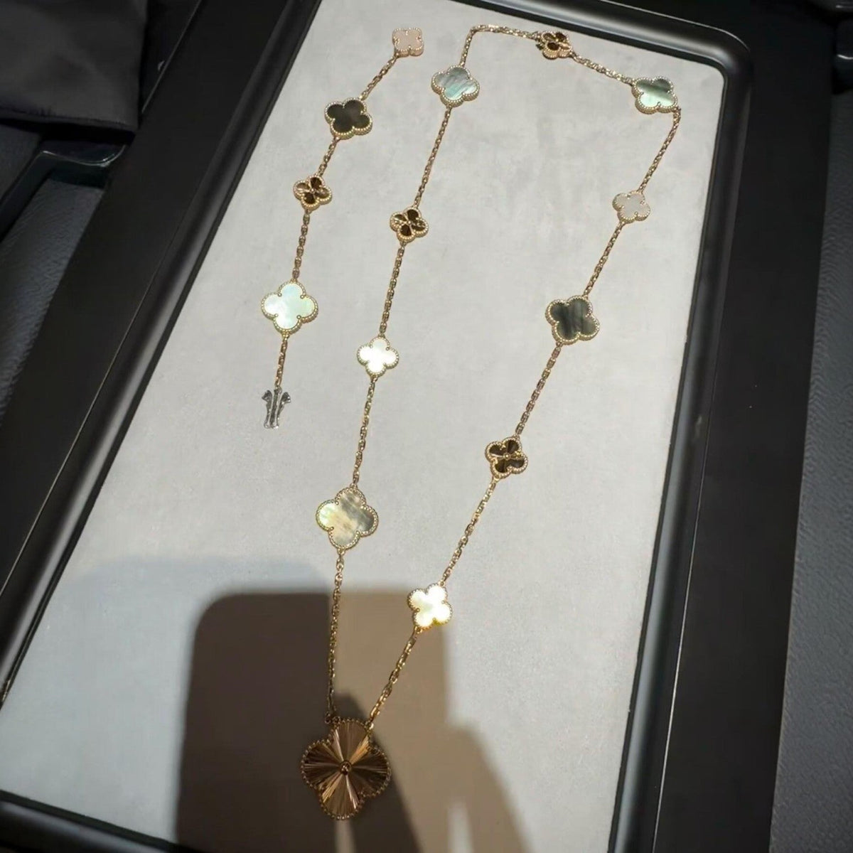 [OAKJURI Jewelry]DETACHABLE CLOVER 15(11+4) FLOWER ROSE GOLD NECKLACE SET