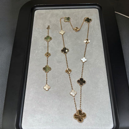 [OAKJURI Jewelry]DETACHABLE CLOVER 15(11+4) FLOWER ROSE GOLD NECKLACE SET