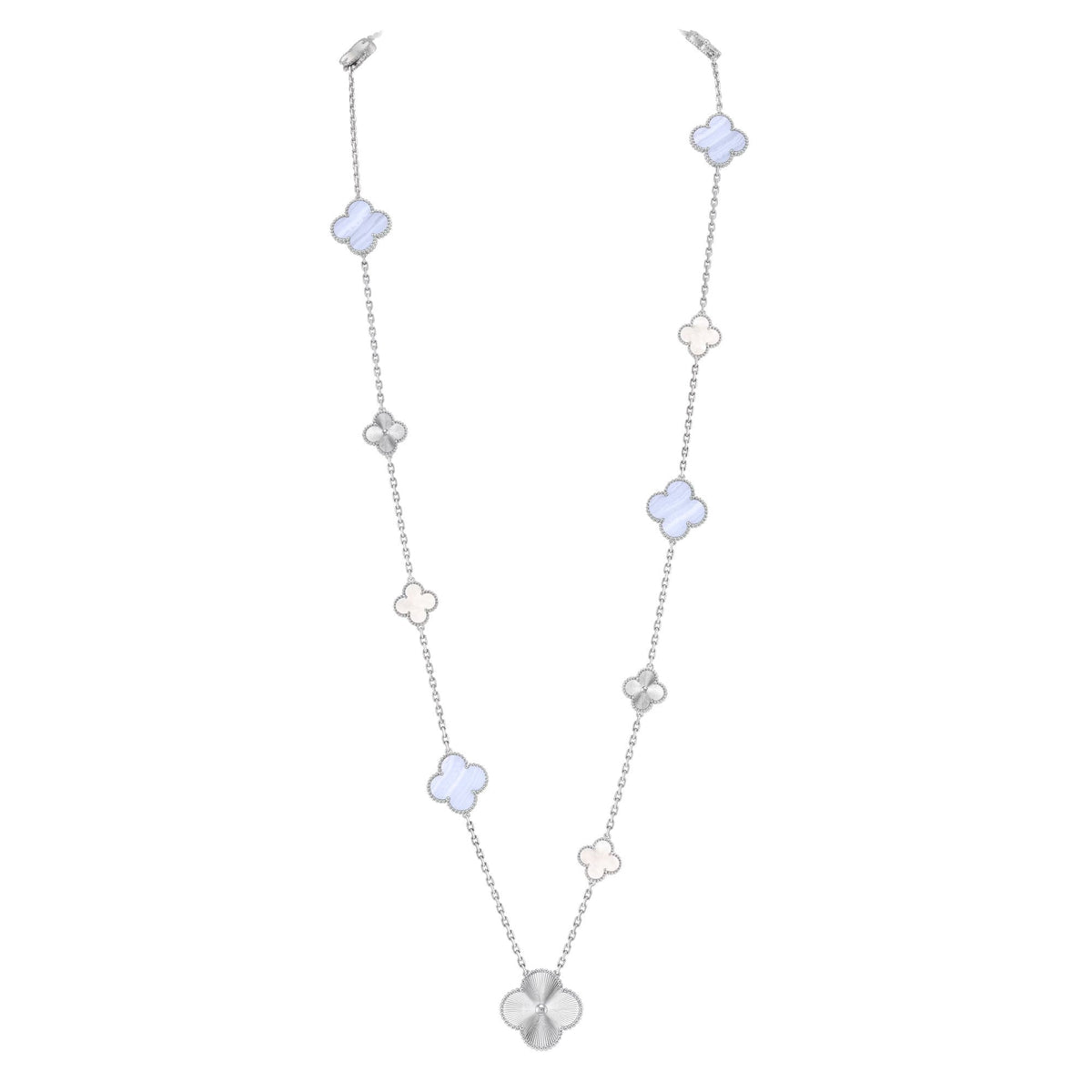 [OAKJURI Jewelry]DETACHABLE CLOVER 15(11+4) FLOWER SILVER NECKLACE SET