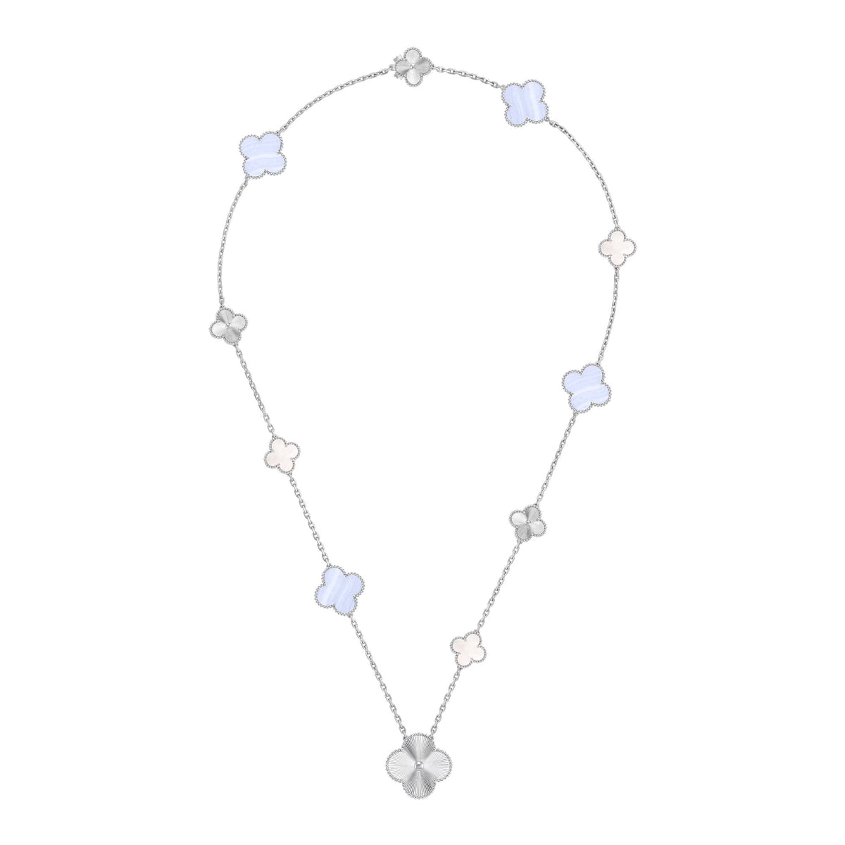 [OAKJURI Jewelry]DETACHABLE CLOVER 15(11+4) FLOWER SILVER NECKLACE SET
