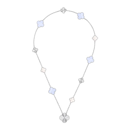 [OAKJURI Jewelry]DETACHABLE CLOVER 15(11+4) FLOWER SILVER NECKLACE SET