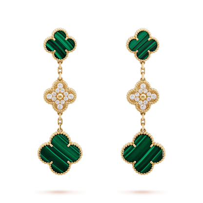[OAKJURI Jewelry]CLOVER EARRINGS GOLD MALACHITE DIAMOND 3 MOTIF