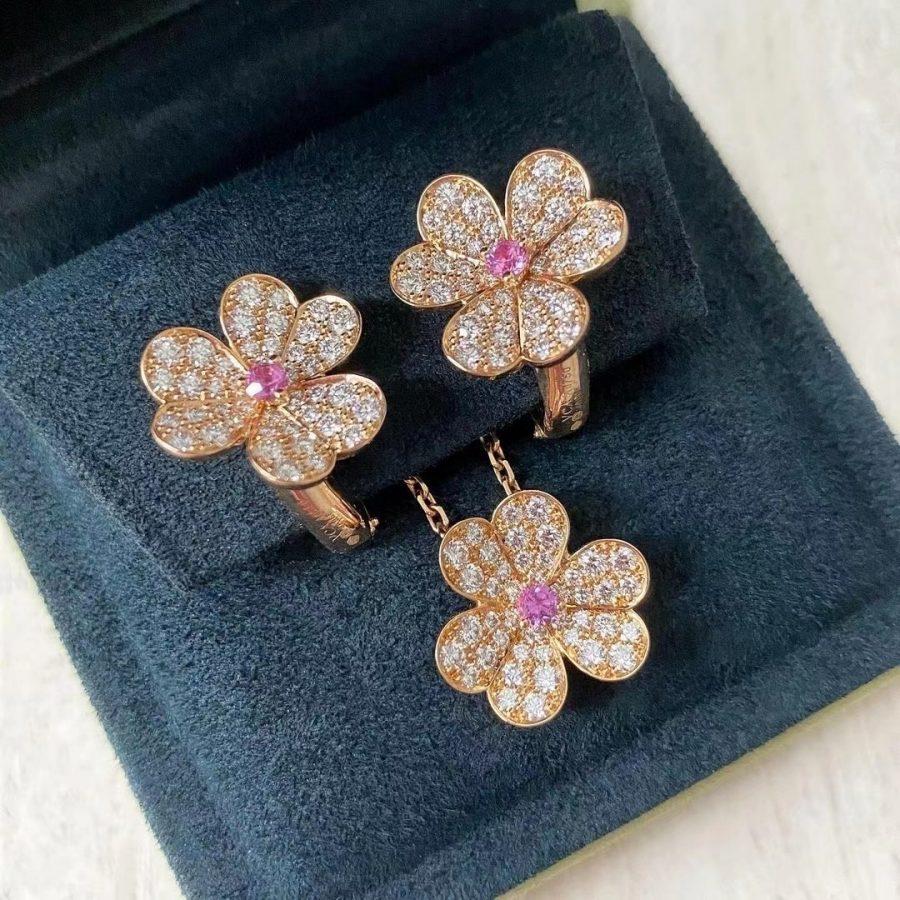 [OAKJURI Jewelry]FRIVOLE PINK GOLD FLOWER DIAMOND EARRINGS