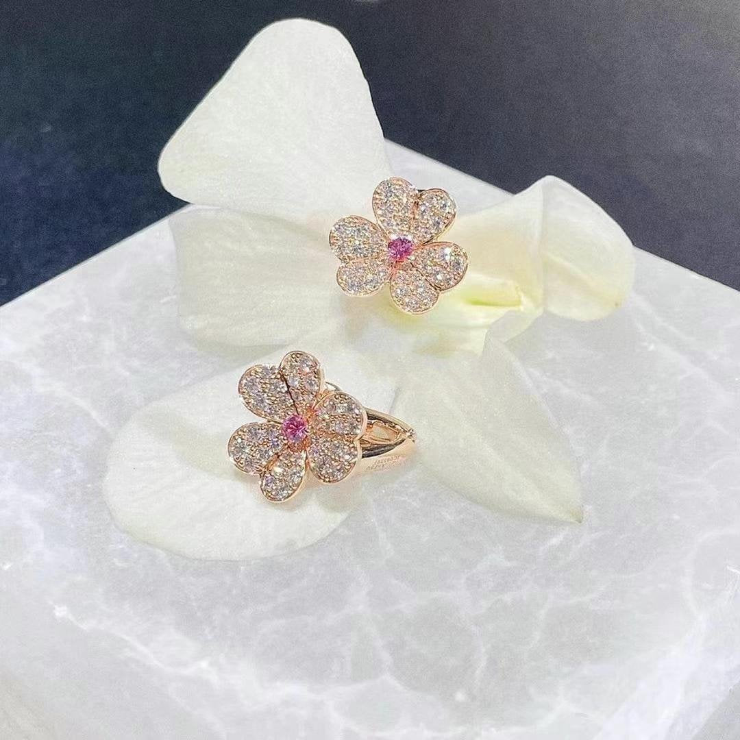 [OAKJURI Jewelry]FRIVOLE PINK GOLD FLOWER DIAMOND EARRINGS