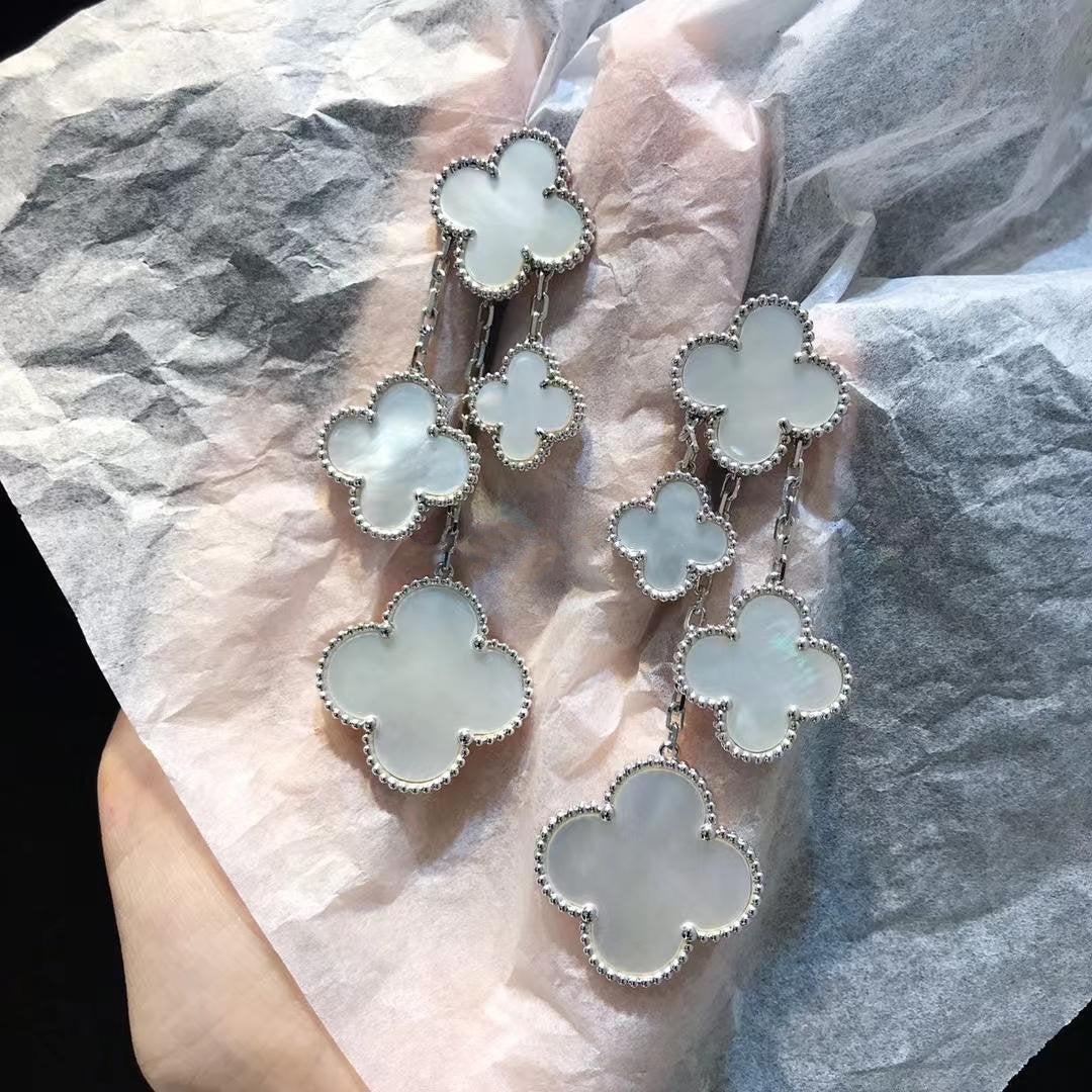 [OAKJURI Jewelry]CLOVER EARRINGS WHITE MOP 4 MOTIFS SILVER