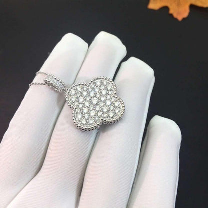 [OAKJURI Jewelry]CLOVER 25MM SILVER FULL DIAMOND BIG CLOVER NECKLACE