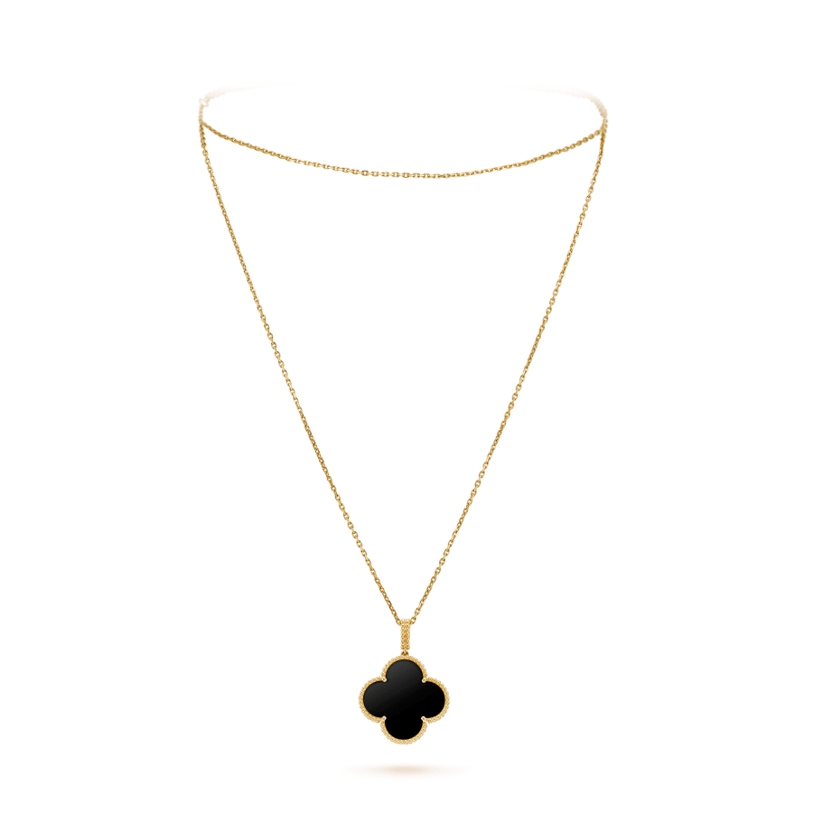 [OAKJURI Jewelry]CLOVER 25MM GOLD ONYX BIG CLOVER NECKLACE