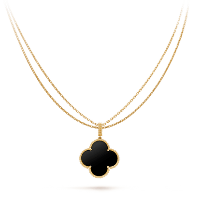 [OAKJURI Jewelry]CLOVER 25MM GOLD ONYX BIG CLOVER NECKLACE