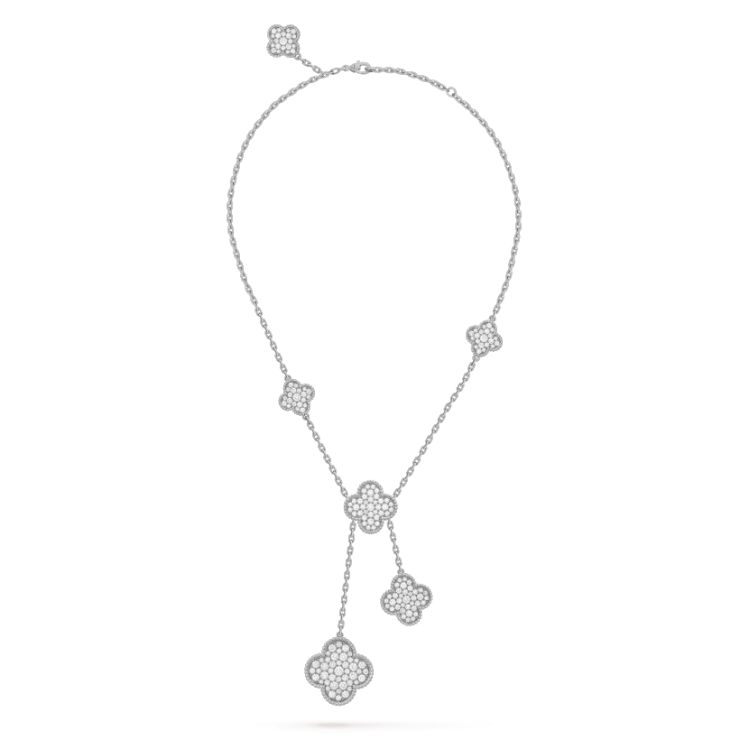 [OAKJURI Jewelry]CLOVER 5 MOTIFS SILVER DIAMONDS NECKLACE