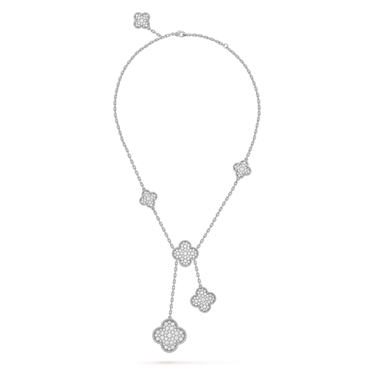 [OAKJURI Jewelry]CLOVER 5 MOTIFS SILVER DIAMONDS NECKLACE