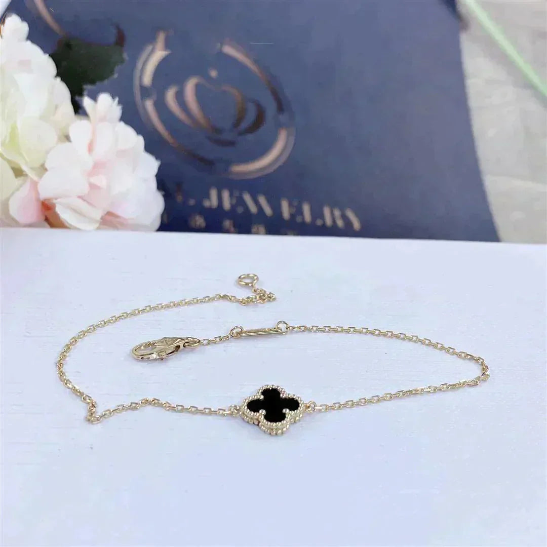 [OAKJURI Jewelry]CLOVER ONYX SINGLE FLOWER BRACELET