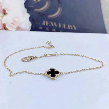 [OAKJURI Jewelry]CLOVER ONYX SINGLE FLOWER BRACELET