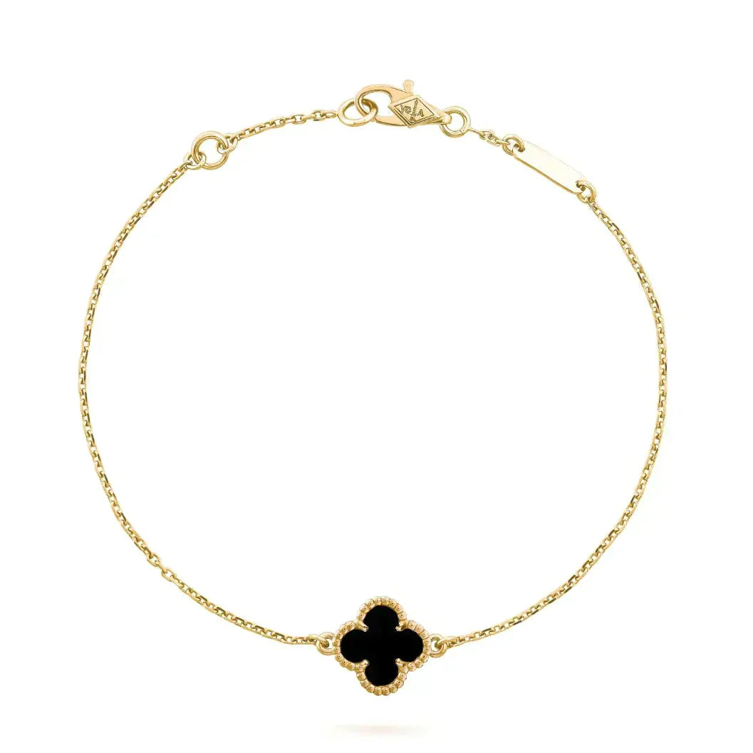 [OAKJURI Jewelry]CLOVER ONYX SINGLE FLOWER BRACELET