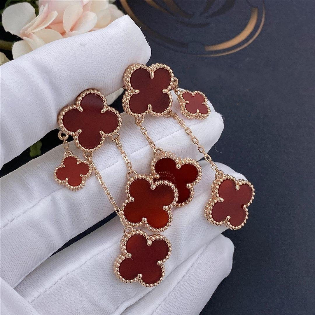 [OAKJURI Jewelry]CLOVER EARRINGS CARNELIAN 4 MOTIFS PINK GOLD