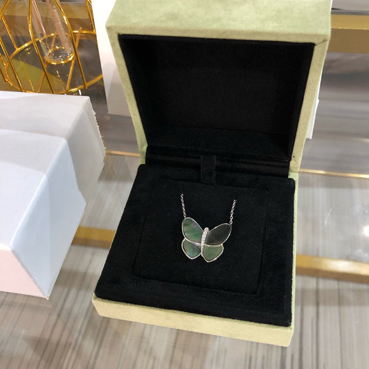 [OAKJURI Jewelry]LARGE BUTTERFLY SILVER PENDANT DIAMOND NECKLACE