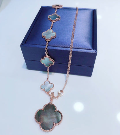 [OAKJURI Jewelry]COMBINED BRACELET 5 MOTIFS AND NECKLACE DARK MOP ROSE GOLD