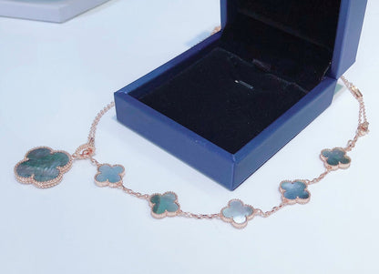 [OAKJURI Jewelry]COMBINED BRACELET 5 MOTIFS AND NECKLACE DARK MOP ROSE GOLD