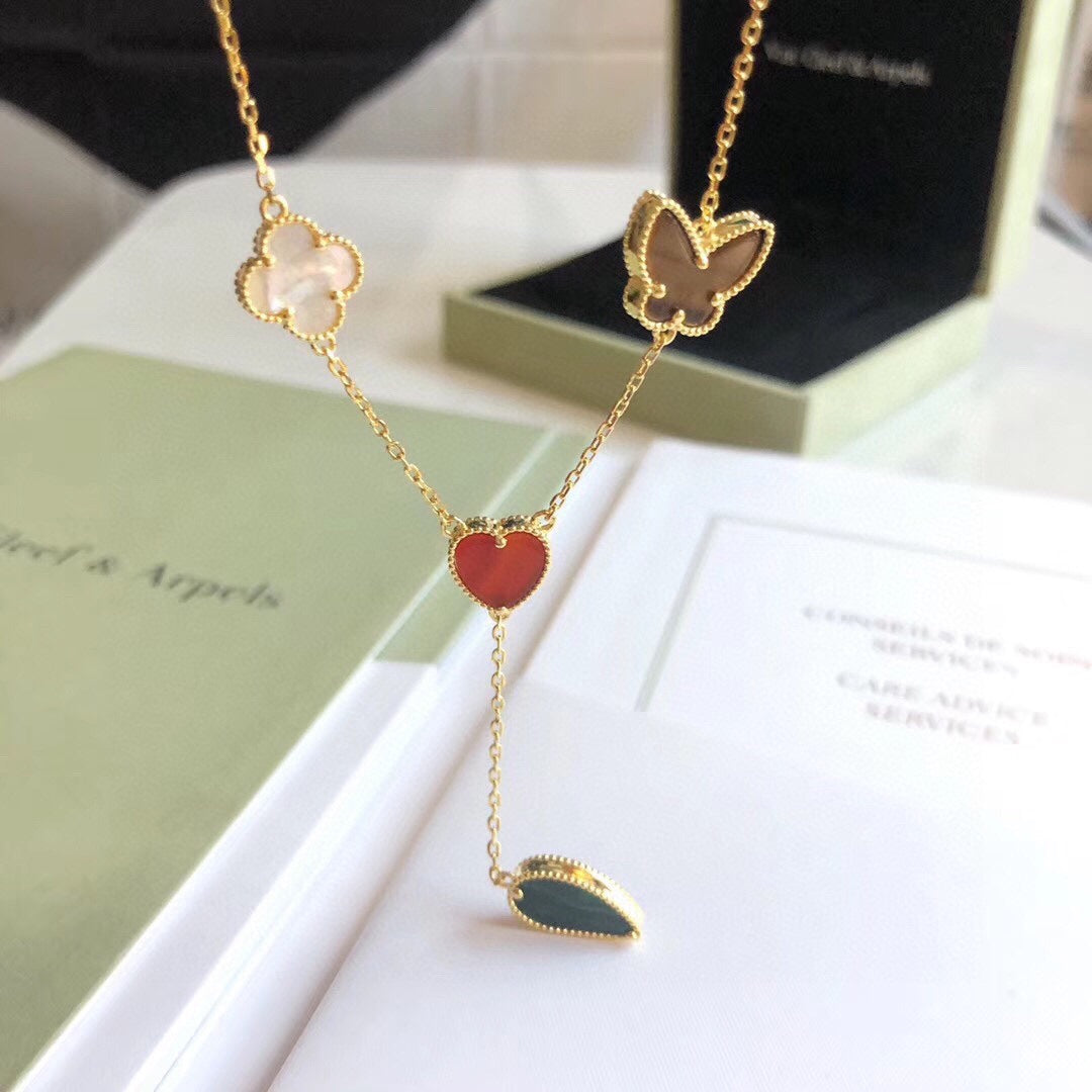 [OAKJURI Jewelry]LUCKY SPRING 4 MOTIFS ROSE GOLD NECKLACE