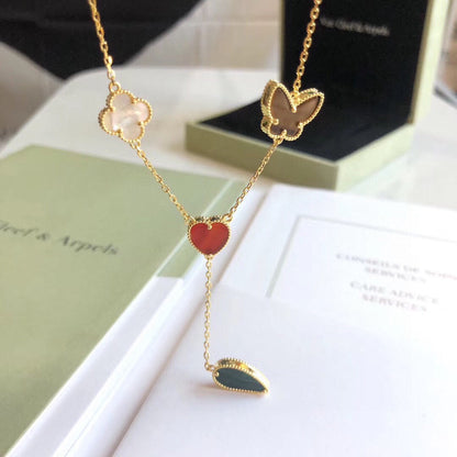 [OAKJURI Jewelry]LUCKY SPRING 4 MOTIFS ROSE GOLD NECKLACE