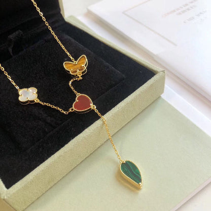 [OAKJURI Jewelry]LUCKY SPRING 4 MOTIFS ROSE GOLD NECKLACE