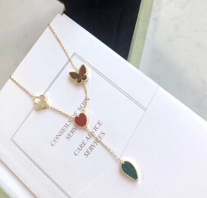 [OAKJURI Jewelry]LUCKY SPRING 4 MOTIFS ROSE GOLD NECKLACE
