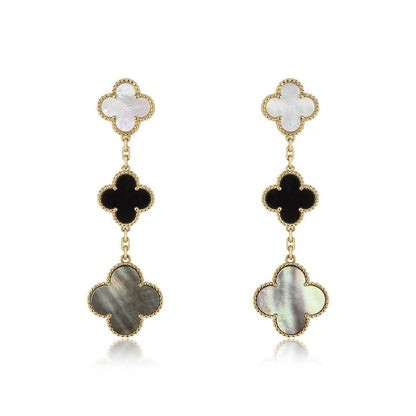 [OAKJURI Jewelry]CLOVER EARRINGS GOLD ONYX MOP 3 MOTIF