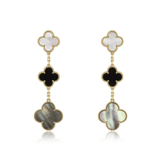 [OAKJURI Jewelry]CLOVER EARRINGS GOLD ONYX MOP 3 MOTIF